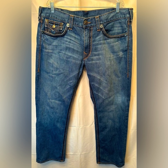 True Religion Jeans Men’s 40x31 Blue Straight Leg Thick Stitch Ricky Big QT Flap